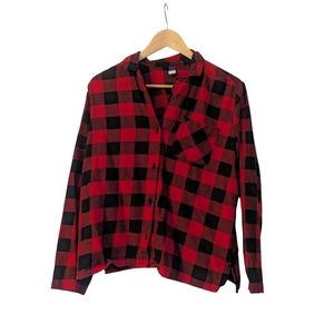 2/$15 Womans Old Navy Red/Black Buffalo Plaid Button-Up Shirt/ Blouse-Size Large